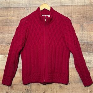 Aran Sweater Market Merino Wool Full Zip Cable Knit Fisherman Cardigan Sweater M